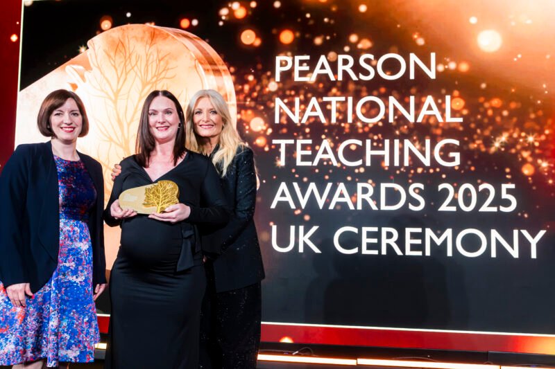 Three women at Pearson Teaching Awards 2025 ceremony.